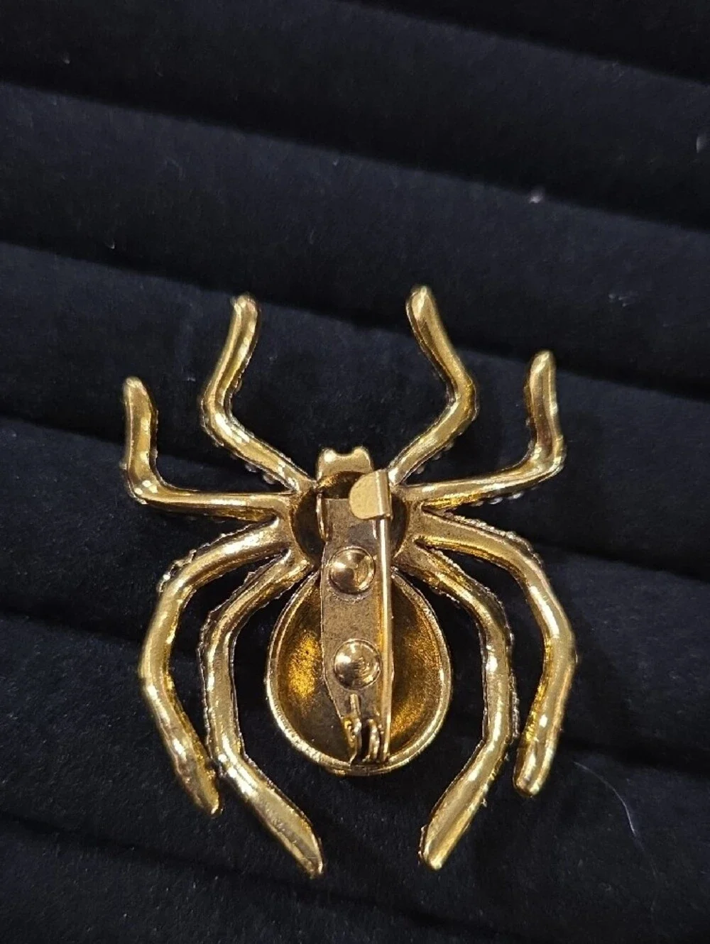 Gold and Black Rhinestone Spider Brooch - Women's Fashion Jewelry
